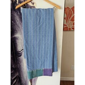 Westpoint Stevens King Flat Sheet Blue Pinstripe Colorblock Woven Border‎ USA
